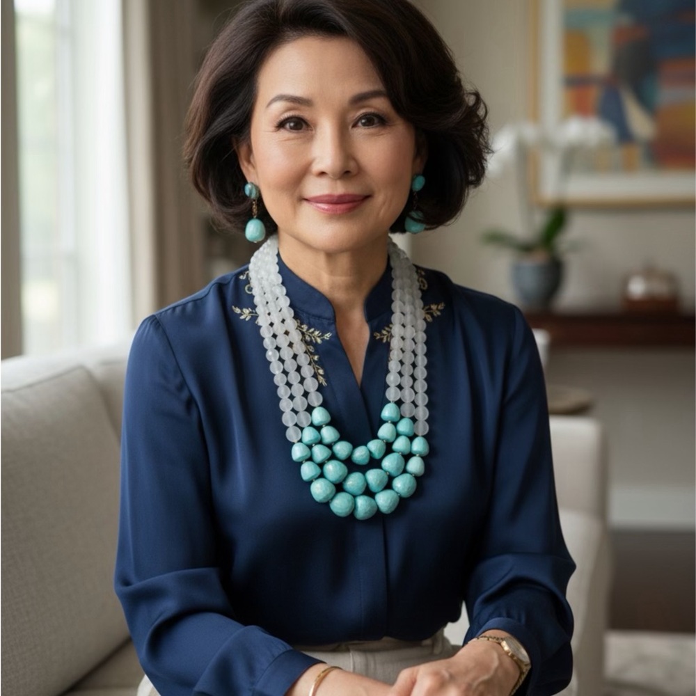 Elegant Turquoise and White Beaded Necklace Set